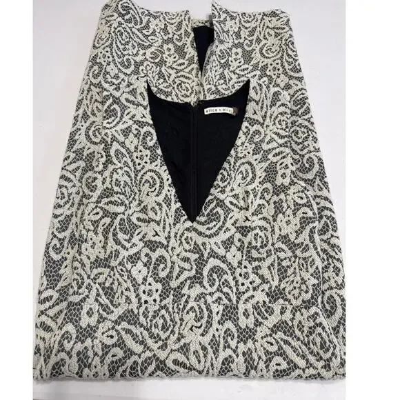 Alice+Olivia Lilia Lace Textured Plunge V Neck Midi Sheath Dress Summer - Picture 5 of 9